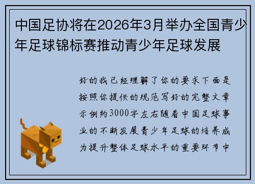 中国足协将在2026年3月举办全国青少年足球锦标赛推动青少年足球发展